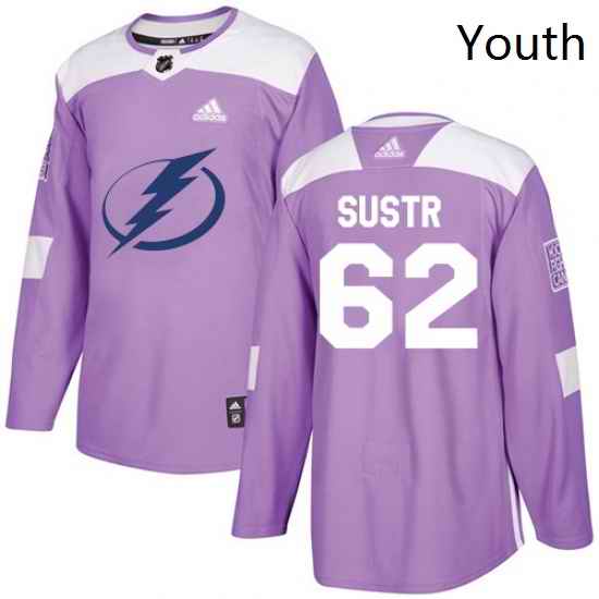 Youth Adidas Tampa Bay Lightning 62 Andrej Sustr Authentic Purple Fights Cancer Practice NHL Jersey
